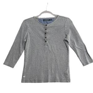 Lauren Ralph Lauren Henley Womens Medium Gray Long Sleeve 3/4 Button Down Simple